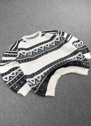 Pull Ethnic Vintage 80s en Maille Crème / Gris à Motifs Imprimé Reliefs "Crazy" (M), marque: Vintage Dressing, état: Très bon état, taille: M, 22,00 €, 23,80 € Protection acheteurs (Pro) incluse