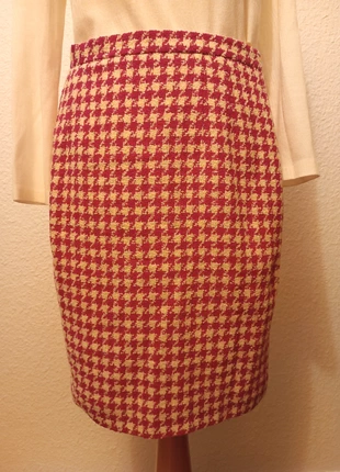 Jupe en laine vintage motif pied de poule rose et blanc années 60, merk: Vintage Dressing, staat: Heel goed, maat: M / 38 / 10, € 14,00, € 15,40 inclusief Kopersbescherming Pro