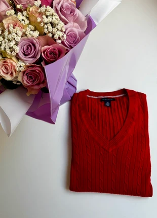 Pull Tommy Hilfiger rouge torsadé – Taille S, merk: Tommy Hilfiger, staat: Heel goed, maat: S / 36 / 8, € 19,99, € 21,69 inclusief Kopersbescherming