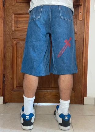 Jort short baggy large handmade style JNCO y2k brodé peinture hiphop, merk: JNCO, staat: Heel goed, maat: S, € 40,00, € 42,70 inclusief Kopersbescherming Pro