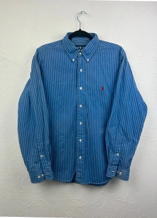 Chemise Ralph Lauren homme à rayures bleu et blanc logo brodé rouge classic fit taille L (FR 42), marque: Ralph Lauren, état: Très bon état, taille: L, 29,80 €, 31,99 € Protection acheteurs (Pro) incluse