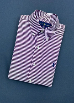 Chemise Homme classic fit rayée violet et blanc logo brodé bleu marine Ralph Lauren taille S, brand: Ralph Lauren, condition: Very good, size: S, €55.00, €58.45 includes Buyer Protection Pro