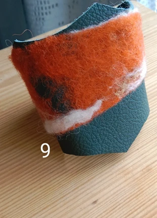 Bracelet -manchon/ cuir-laine/ vert-orange/ TU artisanat, marque: Fabrication Artisanale, état: Neuf sans étiquette, 6,00 €, 7,00 € Protection acheteurs incluse