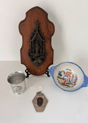 Vintage Lourdes Set – Holy Water Font + Plate + Plaque | Religious Wall Trio, brand: Vintage Boutique, condition: Good, €11.11, €12.37 includes Buyer Protection