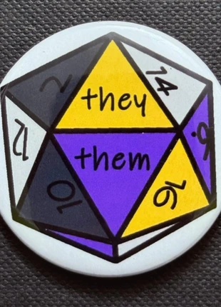 They Them Pronouns DnD D20 XL Button Pin Badge, brand: Dungeons & Dragons, condition: Very good, £2.99, £3.84 includes Buyer Protection Pro