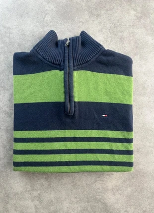 Half zip 1/4 zip col camionneur Tommy Hilfiger | vert à rayures logo brodé | Taille S, marque: Tommy Hilfiger, état: Très bon état, taille: S, 25,00 €, 26,95 € Protection acheteurs (Pro) incluse