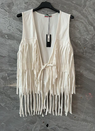 Wit Franje Gilet – SAPP Italy – 100% Katoen – One Size, merk: Sapph, staat: Nieuw met prijskaartje, maat: Universele maat, € 5,00, € 5,95 inclusief Kopersbescherming