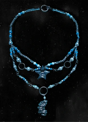 Collier étoile spirale bleue et argentée avec triple rangée de perles, anneaux et charm, brand: Fait Main, condition: New without tags, €16.00, €17.50 includes Buyer Protection