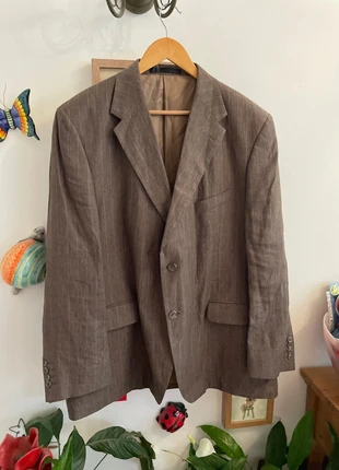 Men’s Light brown with beige pinstripe linen jacket, brand: Collezione, condition: Very good, size: 46R, £6.50, £7.53 includes Buyer Protection