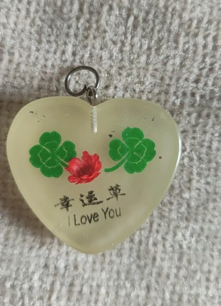 Porte-clés vintage cœur translucide – Trèfles à 4 feuilles et I Love You, marque: I love you, état: Bon état, 3,00 €, 3,85 € Protection acheteurs incluse
