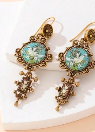 Superbe boucles d'oreilles retro style art nouveau colombe de la paix, état: Neuf sans étiquette, 23,00 €, 24,85 € Protection acheteurs incluse