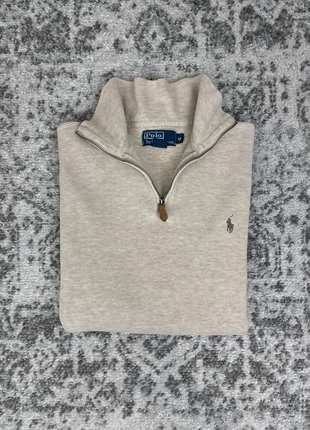 Pull col zippé Ralph Lauren beige crème logo brodé kaki taille M homme, merk: Ralph Lauren, staat: Heel goed, maat: M, € 64,00, € 67,90 inclusief Kopersbescherming