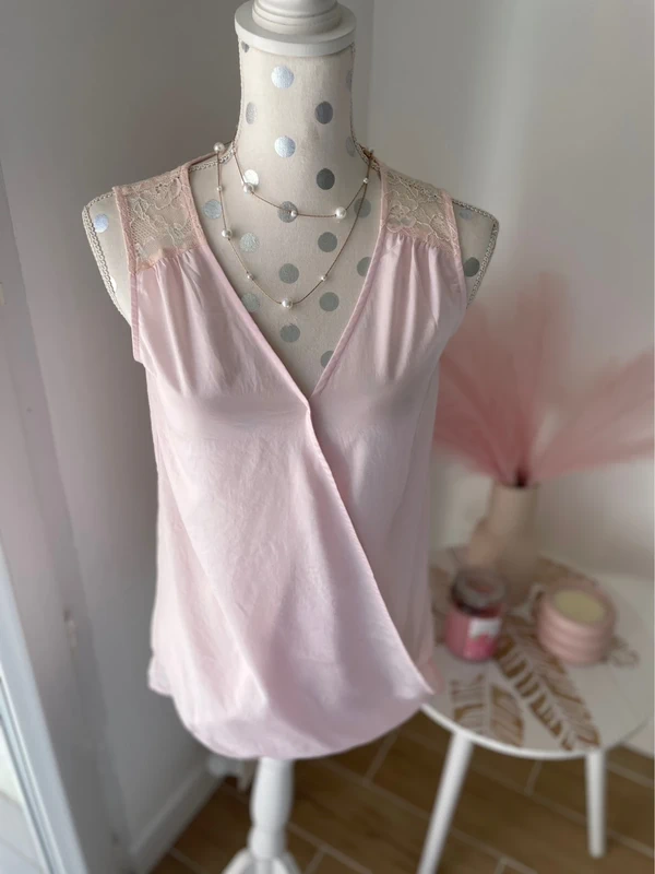 Blouse, rose, poudré, satinée et dentelle, 36 - photo numéro 2