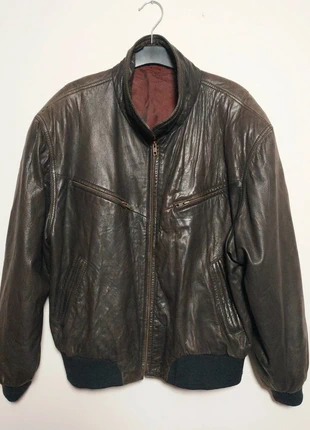 Veste/Blouson aviateur en cuir vintage années 80-90, épaules matelassées – Echt Leder, merk: Echt Leder, staat: Heel goed, maat: L, € 69,99, € 74,19 inclusief Kopersbescherming