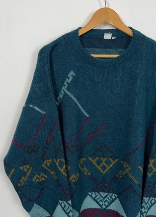 Dark real multicolour patterned retro crewneck woolly jumper, brand: Vintage Dressing, condition: Very good, size: XXL, £27.50, £29.58 includes Buyer Protection Pro