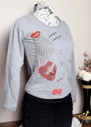🌼Petit pull sweat gris chiné jolis motifs perles strass sequins Naf Naf taille XS 🌼🌼, marque: Naf Naf, état: Bon état, taille: XS / 34 / 6, 6,00 €, 7,00 € Protection acheteurs (Pro) incluse