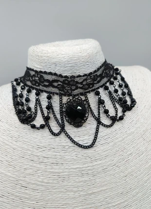 Vintage Style Black Lace Festoon Beaded Draped Choker Necklace, brand: gothic, condition: Very good, £4.75, £5.69 includes Buyer Protection Pro