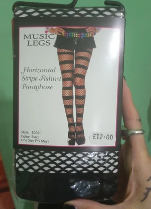 Collant calze righe rete nero, marca: Music Legs, estado: Nuevo con etiquetas, tamaño: Talla única, 10,00 €, 11,20 € Protección al comprador incluida