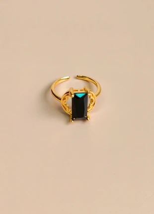 Bague ajustable dorée en cristal noir, condition: New without tags, size: Adjustable, €10.00, €11.20 includes Buyer Protection