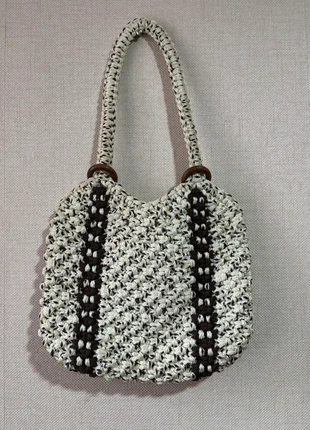 🤍👜 Crochet Style Shoulder Bag – Neutral Cream & Brown, condition: Good, £3.00, £3.85 includes Buyer Protection
