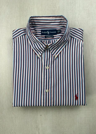 Chemise Ralph Lauren rayée rouge, blanche et bleue col boutonné coton Oxford L homme classic fit, marque: Ralph Lauren, état: Très bon état, taille: L, 42,00 €, 44,80 € Protection acheteurs (Pro) incluse