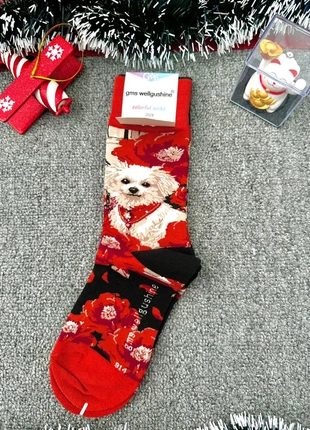 Chaussettes GMS Wellgushine – Motif chien blanc et fleurs rouges 🌹🐶, marque: chien, état: Neuf avec étiquette, taille: Taille unique, 9,99 €, 11,19 € Protection acheteurs (Pro) incluse