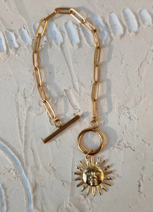 Bracelet à maille trombone fermeture OT et pendentif soleil à visage, merk: Soleil, staat: Heel goed, € 10,00, € 11,20 inclusief Kopersbescherming Pro