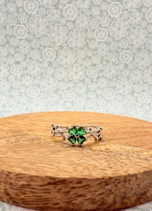 Bague fleur verte argentée acier inoxydable ajustable, staat: Heel goed, maat: Aanpasbaar, € 7,99, € 9,09 inclusief Kopersbescherming Pro