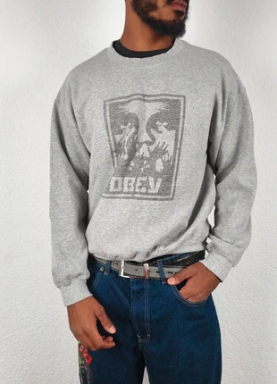 Pull col rond / sweat crewneck Obey Stencil Icon face gros logo gris clair - homme L, marca: Obey, estado: Muy bueno, tamaño: L, 45,00 €, 47,95 € Protección al comprador incluida