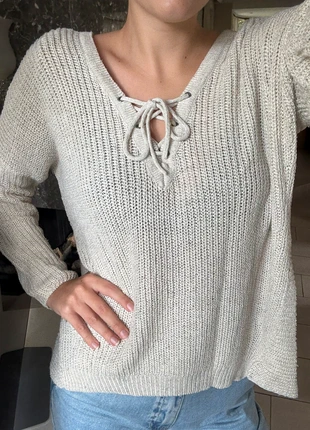 Prachtige 2-zijdige crèmekleurige gebreide trui met veterdetail van ONLY, merk: ONLY, staat: Heel goed, maat: M / 38 / 10, € 12,50, € 13,83 inclusief Kopersbescherming