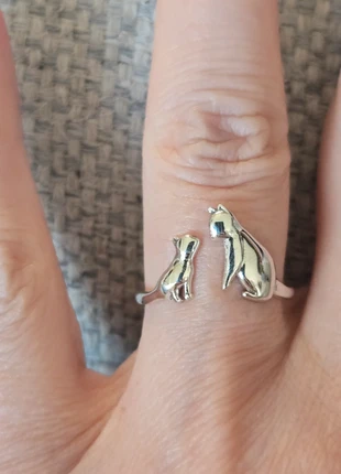 S925 sterling open silver cat and kitten ring, brand: Silver, condition: New without tags, size: Adjustable, £12.75, £14.09 includes Buyer Protection Pro