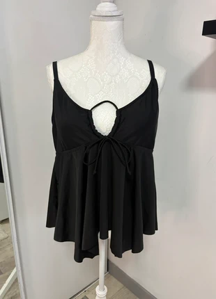 Top noir fluide décolleté avec lien – 3XL, merk: Shein, staat: Heel goed, maat: XXXL / 46 / 18, € 3,00, € 3,85 inclusief Kopersbescherming Pro