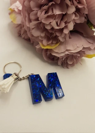 Sparkly Glitter Dark Blue Resin 'M' Keyring, brand: Roses Of Resin, condition: New with tags, £3.50, £4.38 includes Buyer Protection Pro