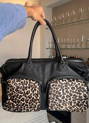 borsa a spalla 42x28 in vera pelle made in italy con taschini in cavallino finto animalier vintage, brand: The Genuine Leather, condizioni: Ottime, €65.00, €68.95 include la Protezione acquisti