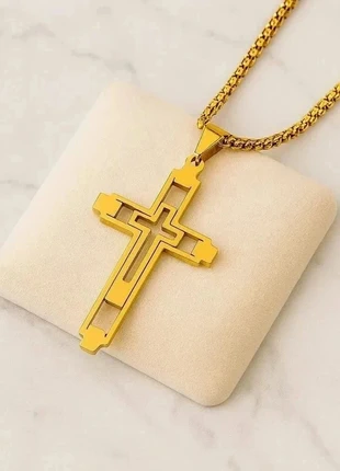 Collier, chaine, pendentif Croix Moderne Doré acier Inoxydable (Col Croix 3), marque: Croix, état: Neuf avec étiquette, 7,97 €, 9,07 € Protection acheteurs (Pro) incluse