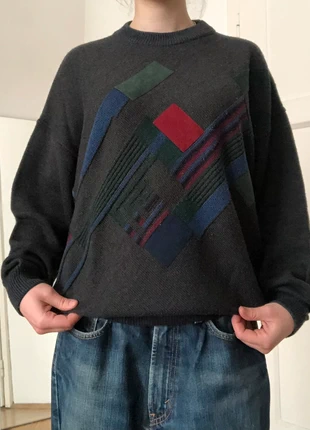 90s 80s vintage grandpa crewneck merinowool blend jumper in grey with argyle and stripes baggy, marke: woolblend sweater, zustand: Gut, größe: L, 35,00 €, 36,95 € inklusive Vinted-Käuferschutz