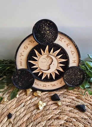 Bougeoir ésotérique noir pailleté – Soleil & Lune, signes du zodiaque, brand: Noir, condition: Very good, €12.90, €14.25 includes Buyer Protection