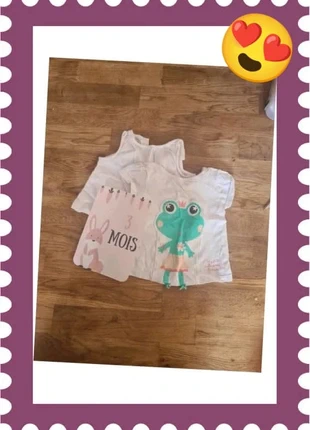 Tee-shirts, merk: Du Pareil au Même, staat: Heel goed, maat: 1-3 maanden / 56 cm, € 1,00, € 1,75 inclusief Kopersbescherming