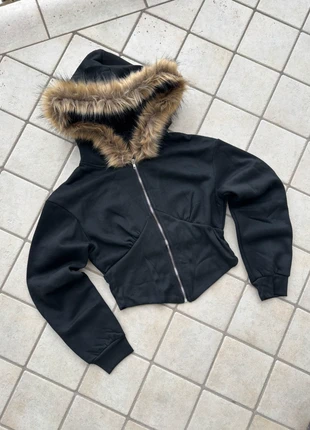 Fur Zip Up Hoodie Black Y2K Streetwear Cropped Boxy TikTok Hooded Trend M, marque: y2k, état: Très bon état, taille: M / 38 / 10, 49,95 €, 53,15 € Protection acheteurs incluse