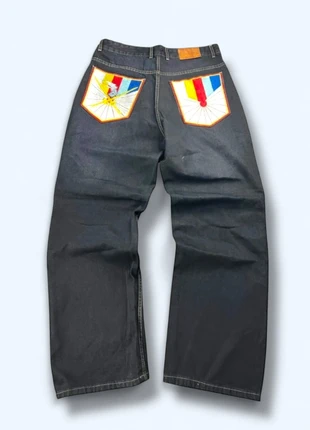 Pantalon en jean noir large baggy HipHop embroidery, brand: Vintage Dressing, condizioni: Ottime, taglia: IT 44 | W34, €40.00, €42.70 include la Protezione acquisti Pro