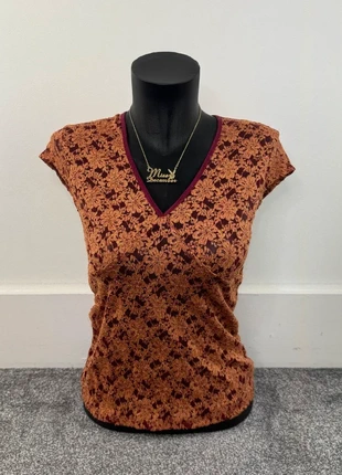 Y2K vintage mesh floral cap sleeve fitted top, brand: Vintage, condition: Good, size: S / 8, £15.00, £16.45 includes Buyer Protection Pro