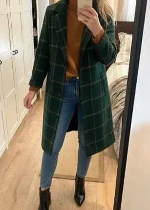 💚 manteau long vert à carreaux – allure british & élégance automnale 💚, marque: Maison Solange, état: Très bon état, taille: L / 40 / 12, 63,00 €, 66,85 € Protection acheteurs incluse