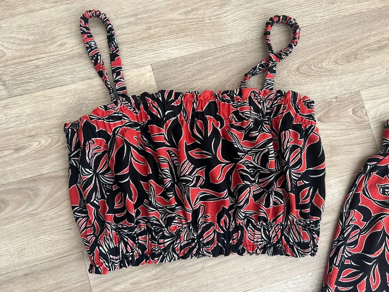 Promod ensemble pantalon, fluide, imprimé+ crop top femme, taille 40 - photo numéro 7