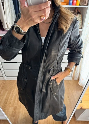 Vintage Black Genuine Leather Trench Coat Size L, marca: Vintage Dressing, estado: Muito bom, tamanho: L / 40 / 12, €59.00, €62.65 inclui Proteção do Comprador
