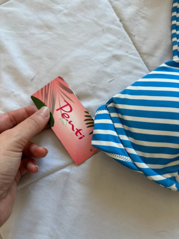 Lot 2 hauts de maillot de bain bikini bleu blanc rayé coque armature taille XS/34 Penti neuf - photo numéro 3