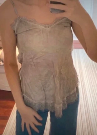 Top satinado con encaje marrón/gris de asas, marca: Boho Chic, estado: Muy bueno, tamaño: M / 38 / 10, 8,00 €, 9,10 € Protección al comprador incluida