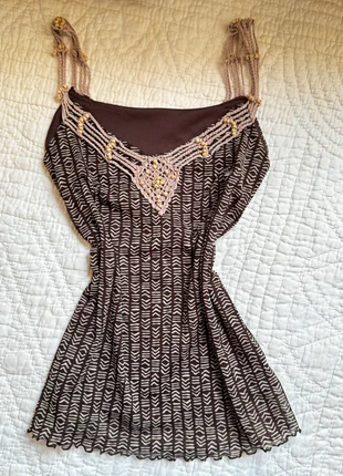 Debardeur en mesh avec perles en bois y2k année 2000, marque: y2k, état: Très bon état, taille: XL / 42 / 14, 15,50 €, 16,98 € Protection acheteurs (Pro) incluse