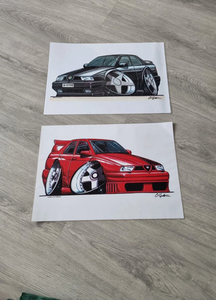 2x Alfa Romeo 155 karikatuur platen, merk: Alfa Romeo, staat: Heel goed, 40,00 €, 42,70 € inclusief Kopersbescherming