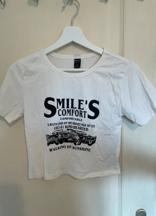 T-shirt CROP top court avec imprimé, merk: Shein, staat: Heel goed, maat: S / 36 / 8, € 3,00, € 3,85 inclusief Kopersbescherming