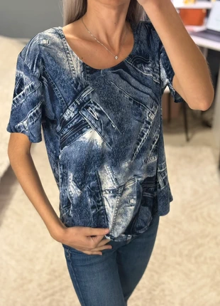 Haut imprimé denim bleu, état: Très bon état, taille: Taille unique, 3,00 €, 3,85 € Protection acheteurs (Pro) incluse